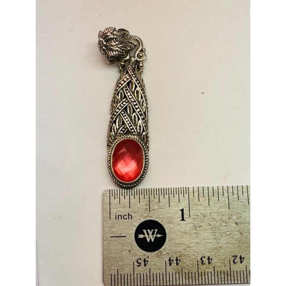 Estate SARDA Sterling Silver 925 Pink Gemstone Pendant Ornate Bali Design - Picture 8 of 9